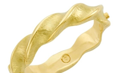 Hammered Twisted Gold Bangle Bracelet
