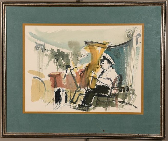 Helen Frank Watercolor on Paper Tuba Player