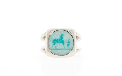 Hermès Paris Silver and Blue Corozo 'Fantaisie' Ring
