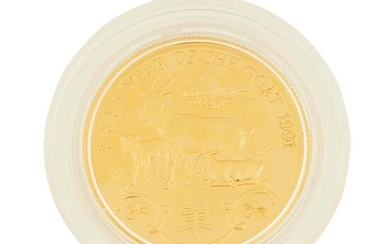 Hong Kong â€“ A year of the Goat, 1991 proof gold medal