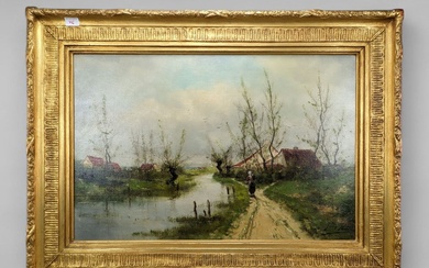 Huile sur toile de Jean Hill - paysage - 77 x 50 cm