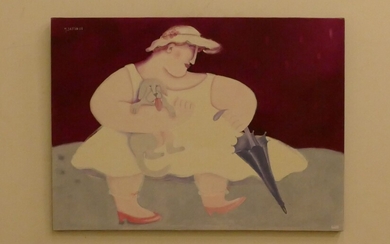 Huile sur toile signée Mireille Bastin et datée (20)08 "La petite moiselle" (73 x 100cm)...