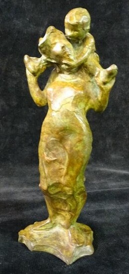 IMPRESSIONIST BRONZE STATUETTE "MOTHER AND CHILD" SIGNED, #12/50, 9.25" TALL