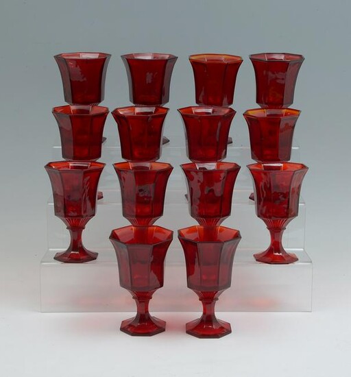 INDEPENDENCE GLASS RED & AMBERINA WATER GOBLETS