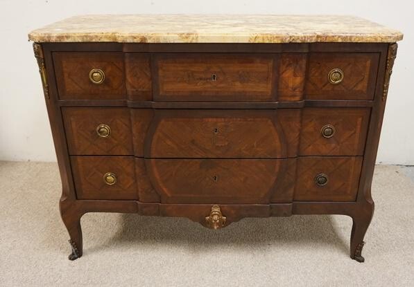 INLAID CHEST W/ BROWN MARBLE TOP
