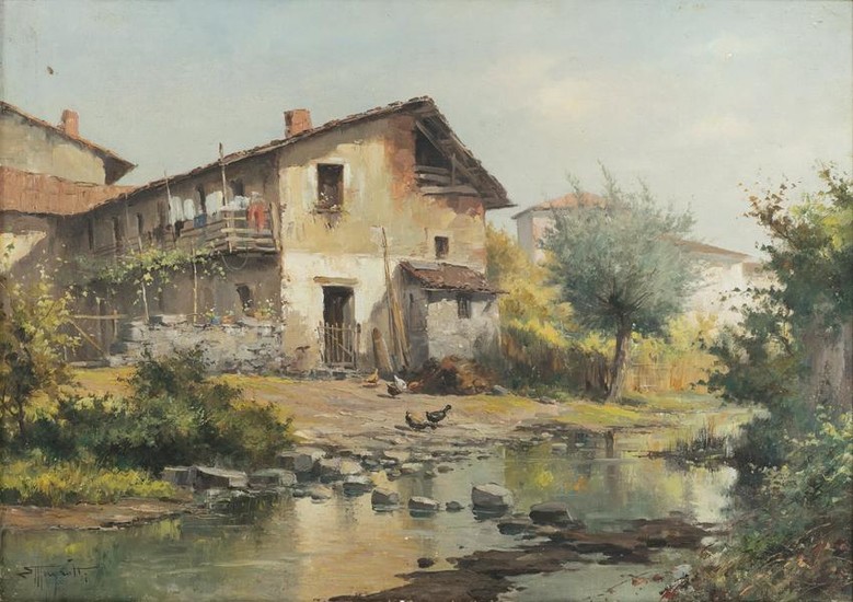 ITALIAN SCHOOL, 19th century - 'Cottage with brook