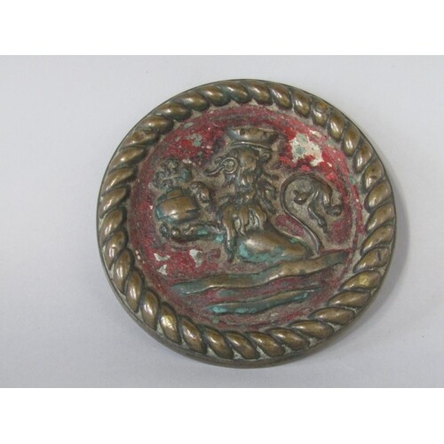 Interesting antique bronze circular plaque centrally cast wi...