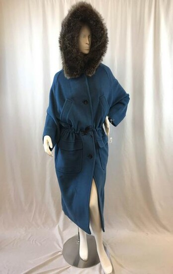 Isaac Mizrahi Wool Hooded Coat with Raccoon Fur Trim