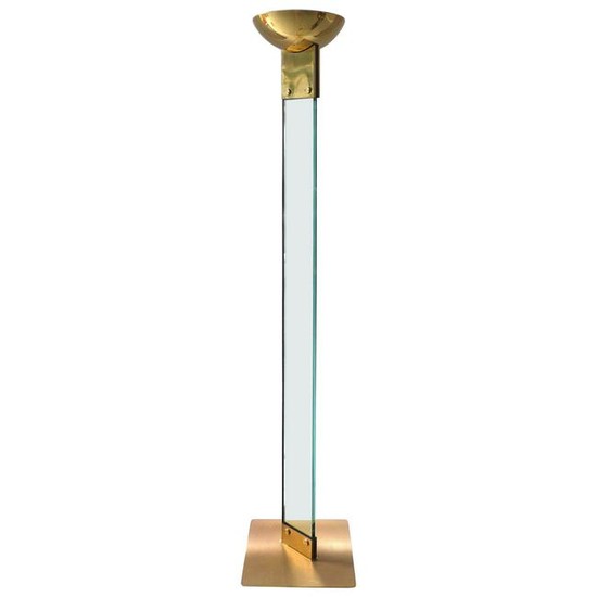 Italian Brass and Glass Midcentury Torchiere Floor Lamp
