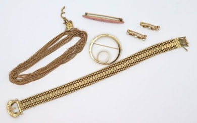JEWELRY. 18kt Gold Slide Fob Chain and (4) 14kt