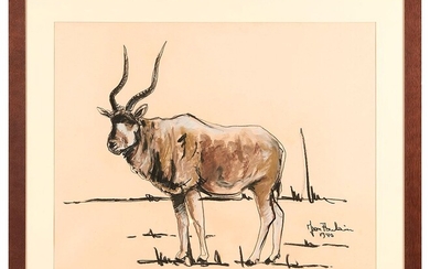 Jean POULAIN (1884-1967) Antilope de Kobo, 1940 Crayon gras, pastel, aquarelle signé et daté en...
