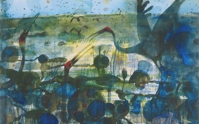 John Olsen (1928 - ) - Waterbirds, 1983 80.6 x 107 cm