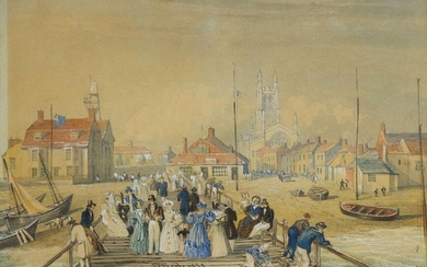 John Preston Neale, British 1780-1847- Ramsgate from the Pier; pencil and watercolour heightened with white on paper, signed and dated 'J P Neale 1935' (lower right), 12 x 19.5 cm. Provenance: Anon. sale, Phillips, London, 15 May 2001, lot 117...
