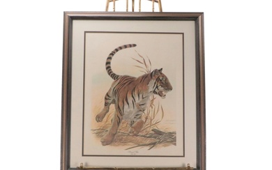 John Ruthven Offset Lithograph "Bengal Tiger" With Easel Display