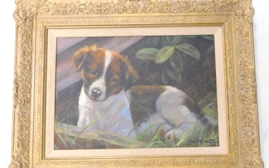 John Trickett (b1952) Spaniel puppy, oil on canvas, 245cm...
