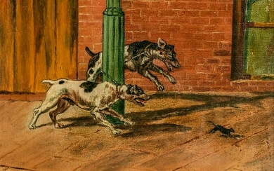 Jozef Dom Figural Dogs & Mouse Painting Dated 1908