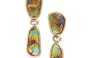Katy Briscoe 18kt Gold and Turquoise Earclips