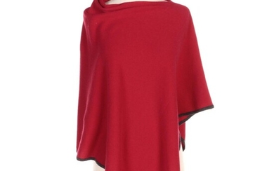 Kinross Red Cashmere Contrasting Trim Poncho with Merchant Tag