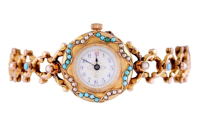 LADIES' GOLD WATCH. 9K GOLD AND TURQUOISE.