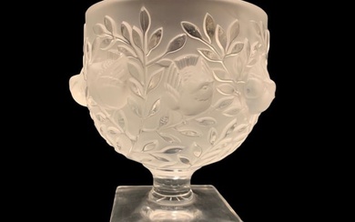 LALIQUE France 'Elisabeth' Bird And Vine Pedestal Vase, 12265