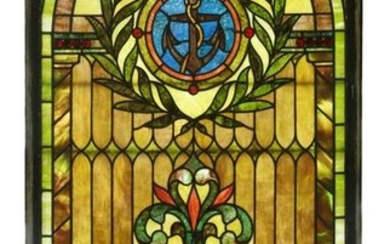 LARGE NAUTICAL THEMED STAINED GLASS WINDOW