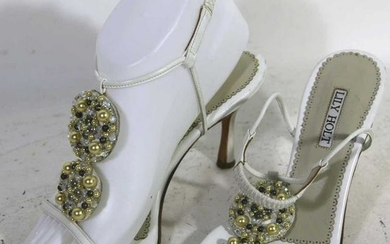 LILY HOLT PEARL & JEWELED KITTEN HEEL SANDALS