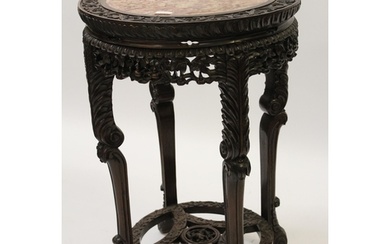 Large 19th Century Chinese carved hardwood vase stand, the c...
