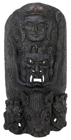 Large Carved and Painted Asian Mask. 20th century.