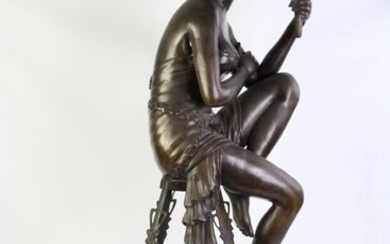 Large Cast metal lady figure lamp in the art deco style (H112cm)