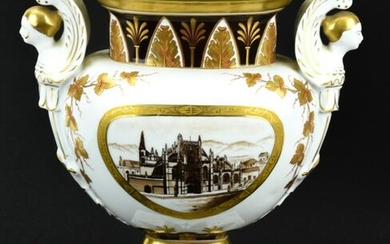 Large Neo Classical Gilt & Hand Painted Urn