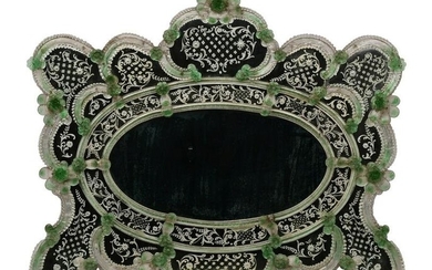 Large Venetian Clear & Green Glass Mirror