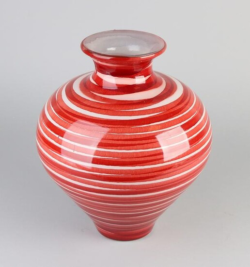Large glass vase. Red White. Second half of the 20th