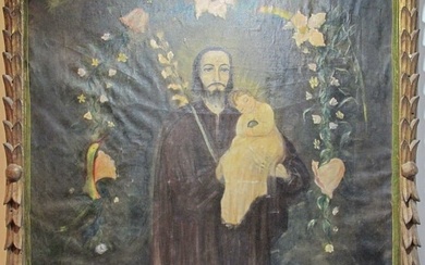 Late 19th C Oil on Canvas Religious Painting