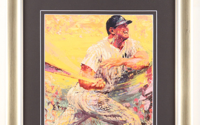LeRoy Neiman " The Commerce Comet: Mickey Mantle" Custom Framed Print Display With 1956 & 1962 World Series Pins