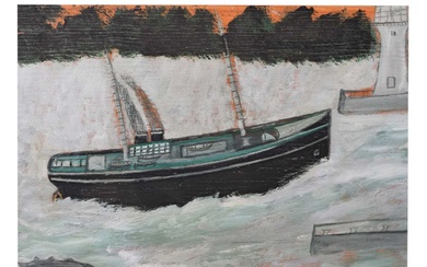 Limited edition print after Alfred Wallis - Lighthouse with trawler and fish