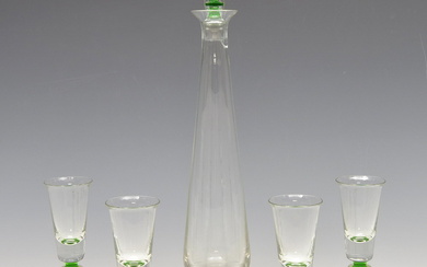Liqueur carafe "Arganuul" with four glasses, design A.D.Copier 1934, executed...