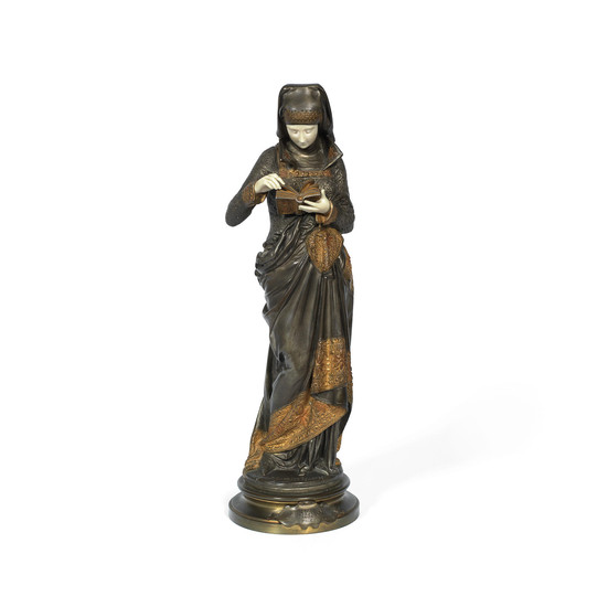 'Liseuse': An Ivory and Patinated Bronze Figure Cast and Carved From a Model by Albert Ernest de Carrier-Belleuse
