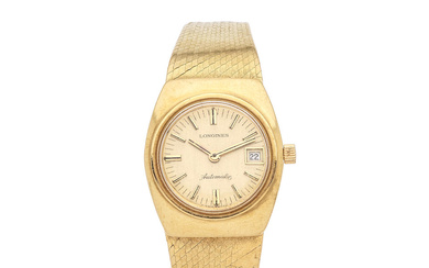 Longines. A lady's 18K gold automatic calendar bracelet watch Longines....