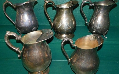 Lot 5 Silver Plate Ice Lip Water Pitchers