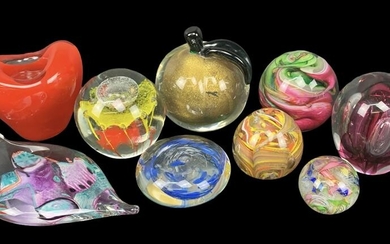 Lot Of 9 Art Glass Paperweights