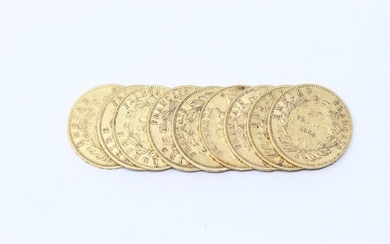 Lot of nine gold Napoleon III bareheaded. (1856 A x...