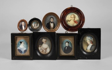 Lot de portraits miniatures 19e/20e siècle, huit pièces, en partie signées, gouache sur plaque, portraits...