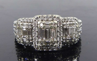Lot details A 14ct white gold diamond triple cluster ring,...