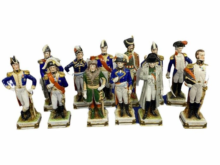 Lot of Twelve Capodimonte Porcelain French Soldiers