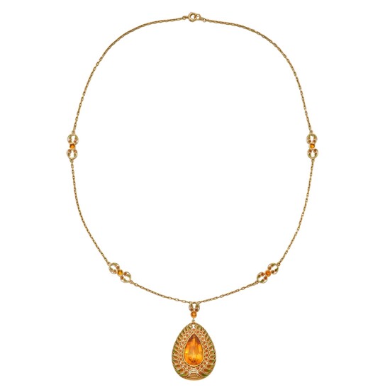 Louis Comfort Tiffany for Tiffany & Co. Gold, Citrine and Enamel Pendant-Necklace