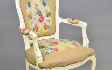 Louis XV Style Painted Needlepoint Arm Chair