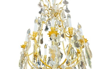 Louis XVI Style French Chandelier, 12 Lights, Crystal, Bronze Recently Wired