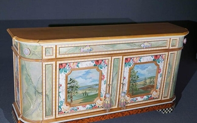 MacKenzie-Childs Landscape Painted and Decorated Cherry Credenza
