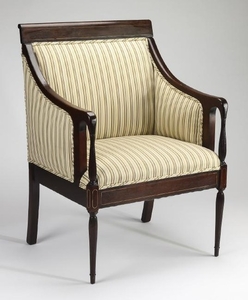 Mahogany Federal style armchair w/ striped upholstery