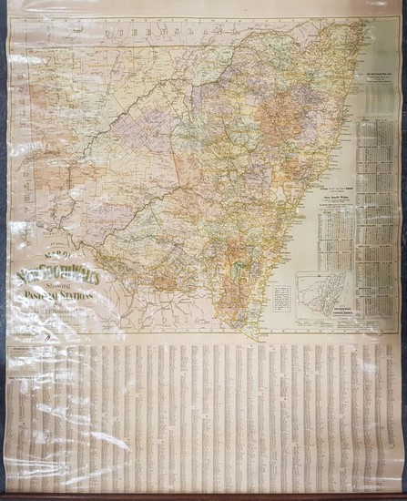 Map of New South Wales Pastoral Stations, on canvas, by H E C Robinson Ltd 221-223 George St